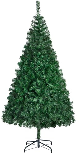 Yaheetech Albero di Natale 182 cm Artificiale Slim Effetto Realistico Abete con Supporto in Metallo Pieghevole Rami Folto Alto Decorazione Natalizia Interna Esterna