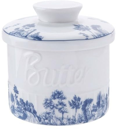 Beurrier En Céramique Avec Couvercle, Pot à Beurre En Poterie Vintage-porcelaine bleue et blanche-10x10x8cm