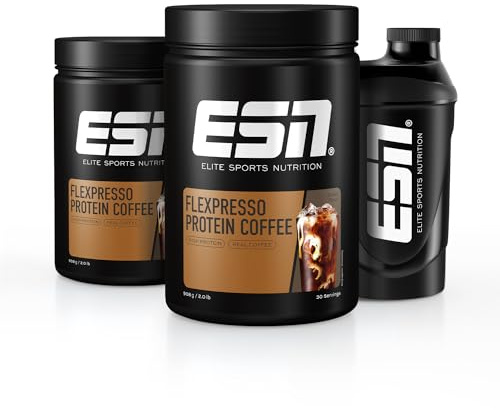 ESN Flexpresso Protein Coffee + Gratis Shaker, Coffee, 2 x 908 g, cremiger Protein-Kaffee mit bis zu 22 g Protein pro Portion - made in Germany