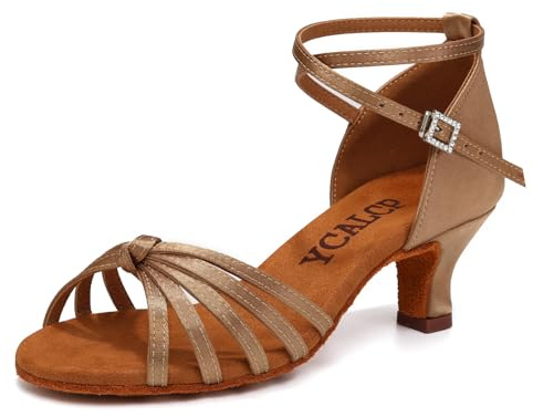 YCALCP Chaussures de Danse Latine Femmes Bout Ouvert Bachata Tango Salsa Pratique Professionnelle 5cm,EM217-beige-5cm,38 EU