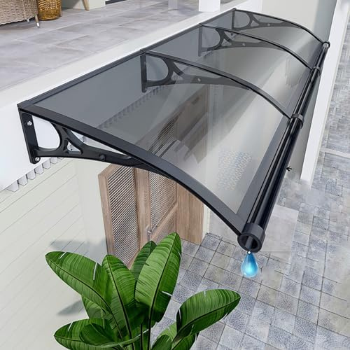 Auvent de Porte et fenêtres, Marquise de Porte d'entrée auvent, Marquise en Polycarbonate Résistante, Contre La Pluie et UV, Porte Toit Marquise Abri Protection-Gris fumée-120x380cm/47 x150
