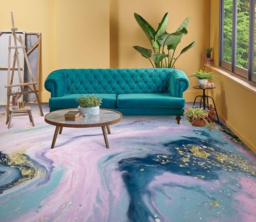 Benutzerdefinierte Selbstklebende Boden Wandtapete 3D-Rosa-Blau, 430 x 300 cm Bodenfliesen Aufkleber Wohnzimmer Studie Pvc Wasserdicht Tragen 3D Bodenbelag Tapete