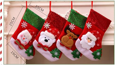Blausky 4er Set Weihnachtsstrumpf,Nikolausstrumpf,Nikolausstiefel zum Aufhängen,Weihnachtsdeko,Weihnachtssocken mit Pailletten,Mittlere Nikolausstrumpf,für Weihnachten Kamin Deko Geschenke,Gemischt E