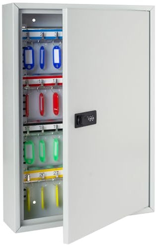 HMF 13664-07 Schlüsselschrank mit Zahlencode, Schlüsselkasten groß | 64 Haken | 45 x 30 x 8 cm | Lichtgrau