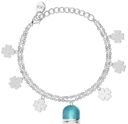 Dada Gioielli - Armband mit Glöckchen im Capri-Stil in Meeresblau und 6 Sternchen, silberfarbener Edelstahl, Kette 20 cm lang, verstellbar auf 17 cm, ideal für Frauen