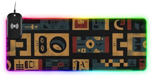 Vintage Style Colorful Geometrics Wireless Charging Glowing cool animal pad animal mat gaming mousepads for desk thin rest 31.5x11.8 inches