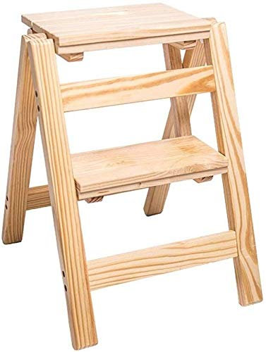 SIAMZYWV Step Stool, Folding Stepladder Foot Stools Wooden stool Wooden Step Ladders Folding Stool Folding Library Steps Multifunctional Ladder Stool Kitchen Office Ladder Chair