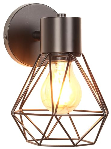 iDEGU Wandleuchte Innen Industrie Design Wandleuchte Innen aus Metall Vintage Käfig E27 Wandspot Verstellbare Deckenleuchte Wandstrahler für Schlafzimmer Flur Wohnzimmer Küche Esszimmer (Schwarz)