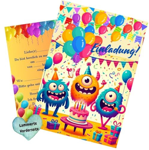 Olanmarp Einladungskarten Kindergeburtstag - Karten für Jungen und Mädchen - Einladung für einen unvergesslichen Geburtstag - 10 Stück (Monster)