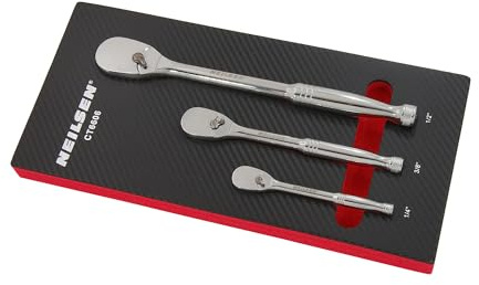 Neilsen CT6606 3-Piece Pear-Head Premium Ratchet Set – 1/4'', 3/8'', 1/2'' | 90-Tooth, 4° Arc Swing