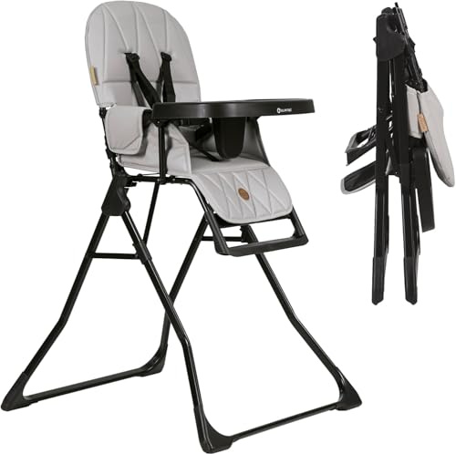 Olmitos – Trona para Bebé Plegable Ligera y Ultracompacta MINNA – Trona portátil de viaje 4.9kg ergonómica con Funda Acolchada de 6 meses a 3 años - reposapiés ajustable y Arnés 5 Puntos, Gris