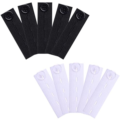JEYORZY 10 Stück Hosenbunderweiterung, Elastische Taillenverlängerungen Bundverlängerung Knopf Taille Verstellbar Extender Einstellbar Knopfverlängerung für Jeans Hosen (schwarz, weiß)
