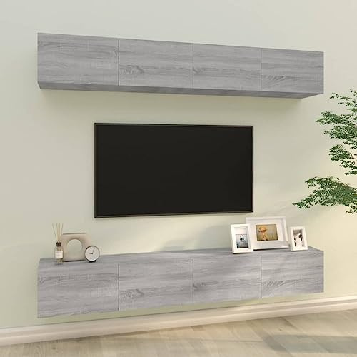 Iiaky Meubles TV muraux 4 pcs Sonoma Gris 100x30x30 cm,Meuble TV,Table Basse Salon Meuble TV,Table Basse LED Couleurs