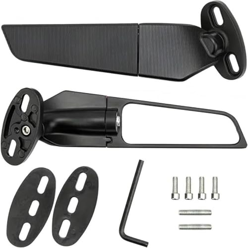 HYRHEV YZF R6 R25 R3 R125 R15 2024 Motorradspiegel Windflügel Verstellbarer drehbarer Rückspiegel Schwarz CNC Motorrad Rückspiegel(Big Mirror no lamp2)