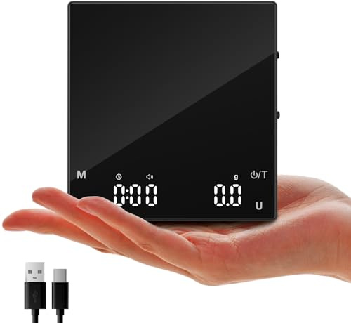 Diyife uppladdningsbar minikaffevåg med timer, bärbar kaffeskala, hemespressomvåg, precisionsvåg 2 kg digital köksvåg med automatisk tidtagning, touch-drift