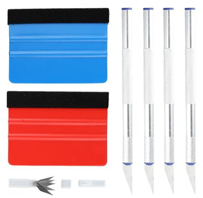 8 PCS Spatola Kit Carta Da Parati, Stendi Pellicola per Adesivi, Kit Wrapping per Auto e Vetri, Include 2 Raschietto in Feltro, Coltello Artigianale e 5 Lame di Ricambio