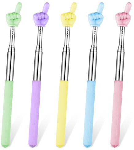5 PZ Varilla Telescópica Puntero Extensible, Palo Señalador con Dedos, Varilla Telescópica para Profesores, Puntero de Acero Inoxidable para Aulas e Interacción Personal