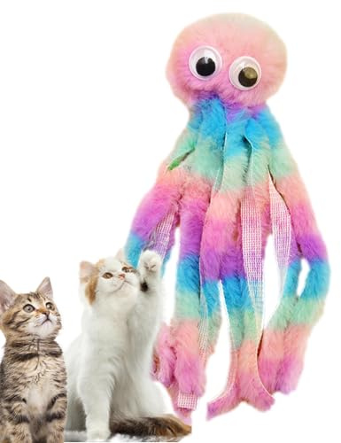 Katze Kauspielzeug Für Innenkatzen - Plüsch -Katzenspielzeug Kätzchen Zahnen Spielzeug - Interaktives Katzenspielzeug, Cartoon Tintenfisch Katze Zahnen -Kauspielzeug, Weiches Haustierspielzeug, P