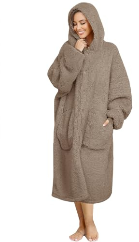 ililmmoe Coperta con cappuccio in peluche per donne e uomini, super calda e accogliente, grande coperta indossabile con cappuccio, abbigliamento per la casa, cappotti in peluche spessi e larghi