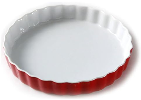 TAMUME Tiefe Kuchenform, Porzellan-Backform, Platte und Pizza-Pfanne, runde Keramik-Kuchenform und geriffeltes Kuchen-Backblech (25 cm, rot)