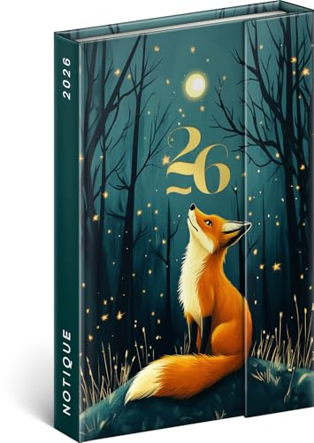NOTIQUE Terminkalender 2026 - Mini Taschenplaner ca. A6 mit Magnetverschluss, Kompakter Wochenkalender 11x16cm, Hardcover Buchkalender mit Monatsübersicht (Fuchs)