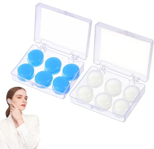 DIFLAX 12 Piezas Tapones Oidos Natación, Tapones Oidos Piscina, Tapones Oidos Silicona, Tapones para Piscina, Tapones Natacion, Tapones Silicona, Para Natación, Piscina, Surf, Buceo, Azul y Blanco