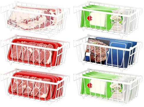 VAVPUP 4-Pack Refrigerator Chest Freezer Baskets,37cm Extra-Large Rustproof Wire Organizers with Collapsible Handles Storage for Kitchen,Pantry,Freezer,Cabinet,Closets (6pcs-white)