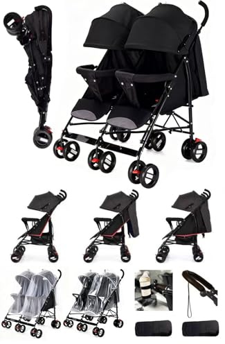 Rexhan Twin Baby Pram, 2 in 1 Foldable Double Baby Buggy, Tandem Pushchair, Twin All in One Stroller, Newborns, Infants, Toddlers, 0-4 Years, Lightweight, New