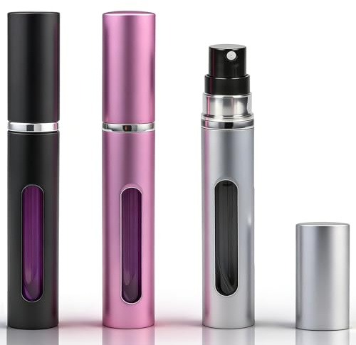 infrestyle 3 PCS Refillable Travel Perfume Atomizer, 10ml Leak-Proof Portable Spray Bottle for Women & Men, Black & Grey, Purple