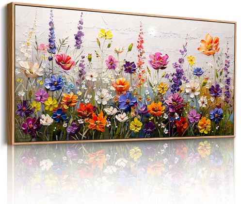 JHHUAMO Tableau Decoration Murale Salon, Grand Moderne Cadre Tableau Mural Décoratif Maison, Impression sur Toile Vegetale Naturelle Fleurs Colorées pour Chambre Salle Bureau 50x100 cm