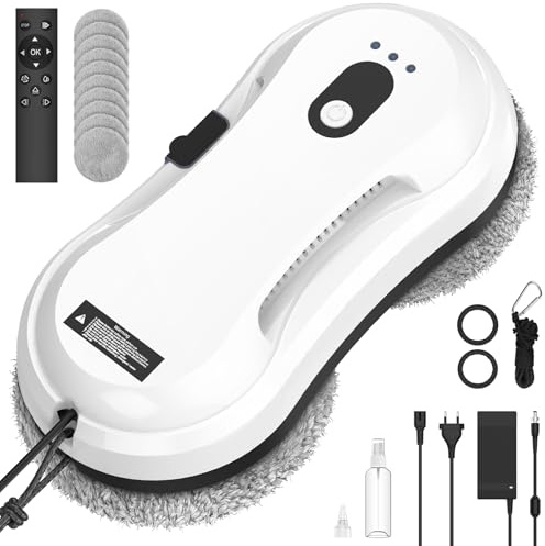 Robot Window Cleaner, 5600Pa Super Suction, Remote Control, Intelligent Edge Monitoring, Automatic Spraying System, 4M Safety Rope, Suitable for All Smooth Surfaces (Window cleaning machine A)