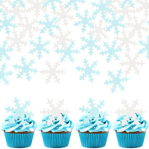 SYKYCTCY 50 Pack Edible Snowfalke Cupcake Toppers Snowflake Cake Picks Decorations for Winter Frozen Theme Baby Shower Kids Birthday Party Supplies