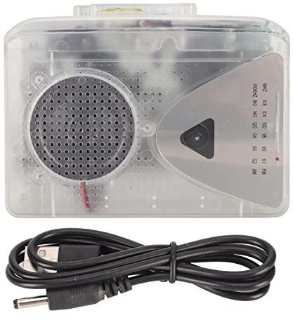 POENVFPO Tragbarer Kassettenspieler mit 3,5-mm-Buchse und Lautsprecher, Zwei Wiedergabemodi, UKW-AM-Radio, Stereo-USB-Kassettenspieler für den Alltag (Transparent)