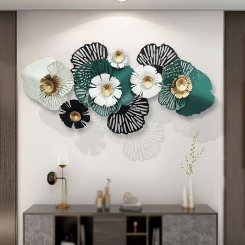 Vnook Decorazione da Parete in Metallo con Fiori Verdi, Decorazione da Parete, Scultura da Parete con Fiori impilati in 3D, for Soggiorno, Camera da Letto, Sala da Pranzo