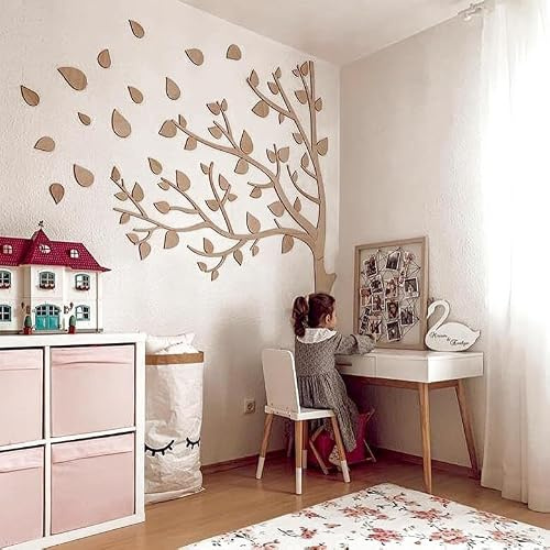 K&L Wall Art Wanddeko Holz XXL Baum | DIY Holzdeko für Wohnzimmer, Kinderzimmer, Schlafzimmer | 84-tlg. (Pappel-Furnier, hellbraun, 150x180 cm (Äste links))