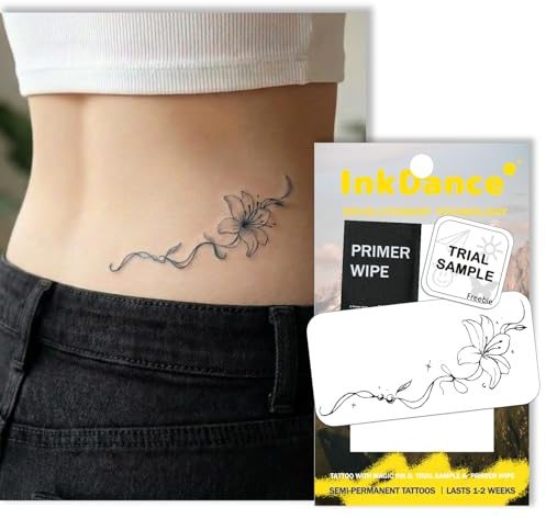 InkDance Semi-Permanent Tattoo, Graceful Lily Vine, Long Lasting Temporary Tattoos for Women, Waterproof Plant-Based Ink, Lasts 1-2 Weeks, Color Develops in 24 Hours D268