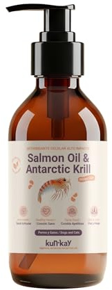 Olio di salmone e krill per cani e gatti Kunkay 250 ml con Omega 3 fosfolipidico e antiossidante - indicato per migliorare articolazioni, pelle e capelli
