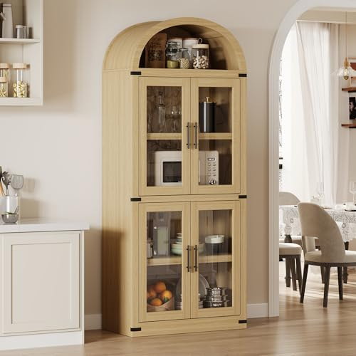 GarveeMore Gewölbte Glasvitrine, Vitrinenschrank Mit Glastüren, Bogen Vitrine Mit 5 Display Regale, Glasvitrine Schrank Für Wohnzimmer Schlafzimmer, 76x40x182cm