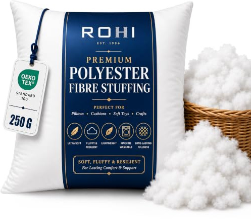 Rohi 250g Virgin Hollow Fibre Toy Stuffing – Soft Fluffy Polyester Filling for Teddy Bears, Knitted Toys, Crochet, Cushions & Pillows, Hypoallergenic & Breathable