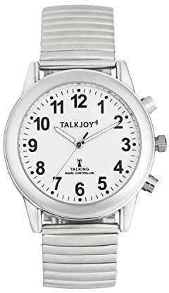 TalkJoy Sprechende Armbanduhr Damen Silber, Blindenuhr mit Deutscher, lauter Sprachausgabe, Uhrzeit & Datum auf Knopfdruck, Seniorenuhr mit Wecker & Metallzugarmband