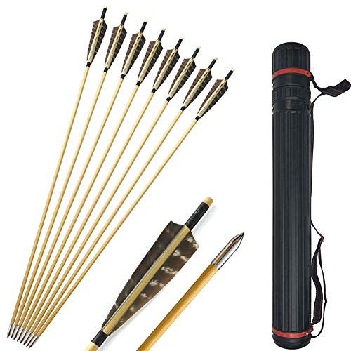 SHARROW 12st Bågskytte Pilar Träpilar Traditionell Träpil Handgjord Målpilar Fletching 5 tum Naturfjädrar med Pilkogare för Recurve Båge Långbåge (Typ 1)