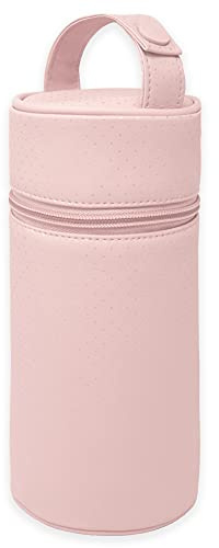 Duffi Baby Termo Porta biberon Polipiel Bebe. Bolsa termica portabiberon Caliente y Frio. Funda isotermica para biberones o Termo portatil. Cremallera y asa. Limpieza facil. Circulos Rosa 0832-06