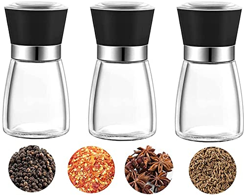 3 Piezas Molinillo de Sal y Pimienta, Molinillos de Pimienta y Sal Molinillos de Especias Vidrio Molinillo Pimienta Molinillo de Cerámica Ajustable, 13.5cm