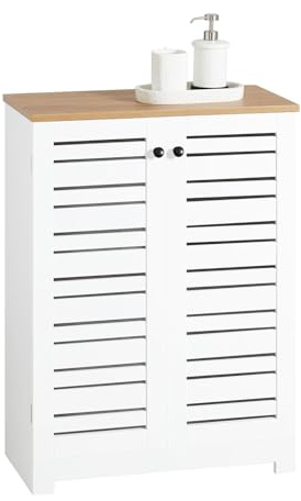 SoBuy Badezimmerschrank Schmal mit Lamellentüren, Regale Verstellbar in MDF, 60x30x82 cm, Badschrank Multifunktionale und Kompakte Badmöbel BZR41-W