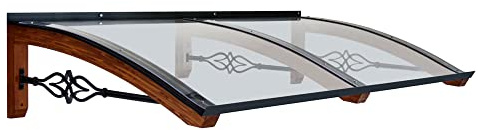 Vordach aus hölzern für den Außenbereich Farbe Teck, Transparente kompakte Polycarbonatabdeckung, Modell Legno Stella, Haustür-Vordächer Größe 100 x 200 cm