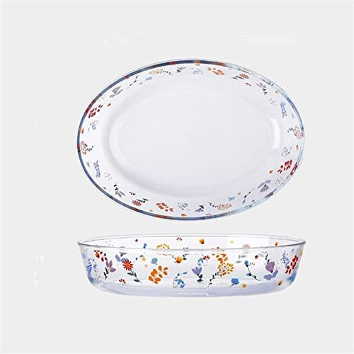 Crysdaralovebi Plato de cristal europeo transparente para pescado y verduras, sopa, ensalada, postre, horno microondas, antiadherente, ovalado, vajilla (C)