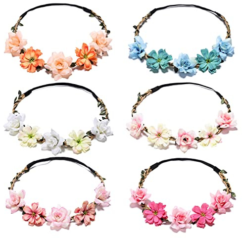 6 stycken tusensköna blommor pannband, bröllopshårkrans, blomkrans hår, perfekt för att gå på vägen eller som en gåva (6 stilar)