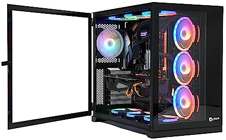 Talius Caja Gaming PC Zeus/Cronos Black. Ventana Cristal Templado Frontal y Puerta Lateral. Estructura Modular Doble Cámara. USB 3.0