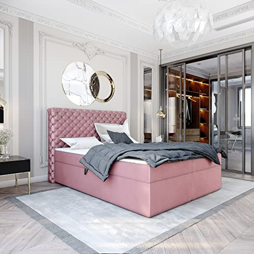 FURNISTAR Boxspringbett Doppelbett EXFORD - 180x200cm Bett mit Bonellmatratze, mit Bettkasten für Bettwäsche und Topper. EIN Bett mit einem klassischen Chesterfield-Kopfteil. (Magic 2257, 180x200)