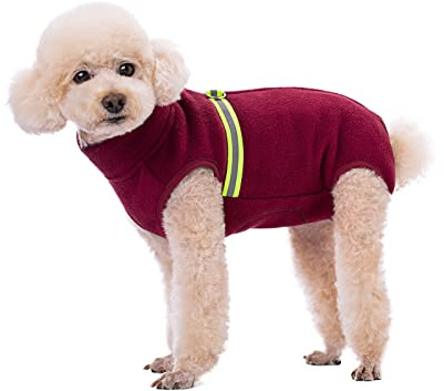 BT Bear Kleiner Hundepullover, weiches Fleece mit reflektierender Weste, Hunde-Sweatshirt, Welpen-Winterkleidung, warme Jacke, Mantel, Kleidung (Rot, XXL)